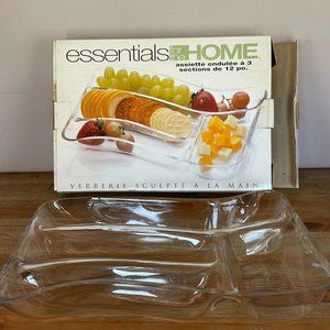 Essentials for the Home Brand Hand Carved Glass Cheese and Cracker Tray